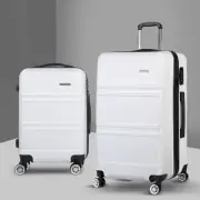 Wanderlite Luggage Trolley Set 2pc Suitcase Travel TSA Carry Hard Case White NEW
