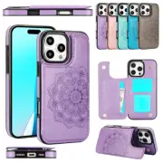 For iPhone 16 15 14 13 12 11 Pro Max XR 8 7 Leather Card Slot Pattern Case Cover