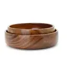 Wooden Salad Bowl Set 2-Piece Nesting Acacia Serving Bowls Round