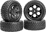 RC Station 4PCS Preglued 1/0 Touring Rally Car RC Tires and Wheels OD 2.8‘’ Width 1.1‘’ 12mm Hex Off-Road RC Wheels and Tires with Foam Inserts for Traxxas WL Toys 1/14 1/16 1/18 RC Racing Car