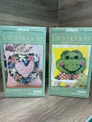 2 Latch Hook Kits Caron Heart Wreath & Froggy 12" x 12" Natura NIB NEW
