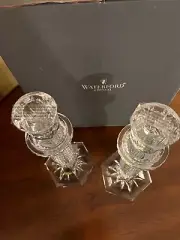 WATERFORD Crystal TARA Hand Blown Pair CANDLE CANDLESTICK HOLDERS original Box
