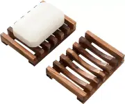 Wooden Soap Dish for Shower,Set of 2 Shower Soap Holder,Self Draining Bar Soap H