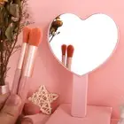 1Pcs Heart-Shaped Travel Handheld Mirror Cosmetic Hand Mirror with Handle Ma _mo