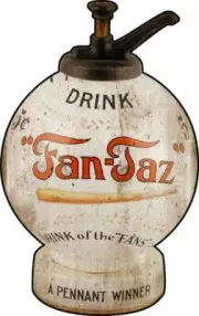 FAN TAZ SODA POP BASEBALL SYRUP JAR 24" HEAVY DUTY USA METAL ADVERTISING SIGN