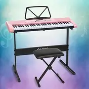 ALPHA 61 Keys Electronic Piano Keyboard Portable Digital Keyboard with Audio Input, Microphone Input, Headphone Output, Tones Rhythms LED Electric Holder Music Stand Adaptor Power Pink