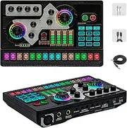 Broadcasting Equipment Set, Professional with Dual Wireless Microphone, Sound Board Console System Interface DJ Mixer BT USB MP3 Computer Input 48V Microphone Interface, Suitable for DJ Karaoke