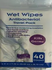 Wet Wipes Antibacterial Travel Pack With Vitamin E + Aloe Moist Towelettes 40ct