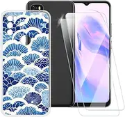 ESACMOT Wave Texture Pattern Case Compatible with Blackview A70 + [2 Pack] Screen Protector Tempered Glass, Shockproof Case Cover for Blackview A70S (6.52 inch)