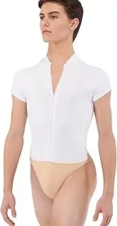 [Wearmoi] Wear More CONDSWHI Men's Ballet Turtleneck Leotard, Front Zip, Dance Belt Included, Size S, White