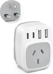 UK Travel Adapter,AU to UK Travel Plug with 2 USB C Ports and 2 USB A