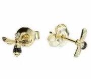 Bee stud earrings gold on solid Sterling Silver TINY 8 x 6mm. Box.