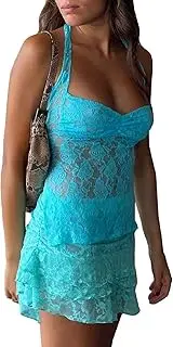 [Generic] Sexy Halter Lace See Through Crop Top for Women Summer Backless Party Club Vest Tank Top Fashion Basic T-Shirt