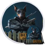Cool Animal Art Beware of Dog Round Beach Towel