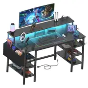 Gaming Desk with LED Lights and Storage Shelves, 47 inch Computer Desk with