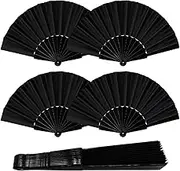 4 Pcs Folding Hand Fan, Black Silk Fabric Hand Held Fans Chinese Foldable Fan for Women/Men Wedding Party Favors Gifts Dance Home Decoration