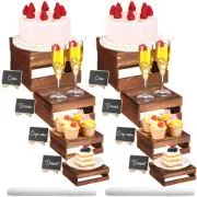 8 Pcs Buffet Risers with Mini Signs Bulk Food Risers for Table Rustic Wood Ca...