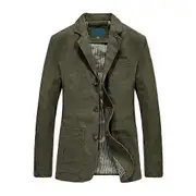 Men Fall Spring Jacket Solid Color Long Sleeve Lapel Loose Single-breasted Multi Pockets Buttons Suit Jacket Fall Spring Coat army green L