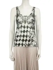Grey Linen Graphic Print Tank Top