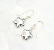 Star Charm Earrings .925 sterling silver hooks, pewter charms 1" Stars 3D