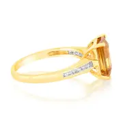 Citrine Emerald Cut and Channel Set Diamond Ring in 9ct Yellow Gold, M