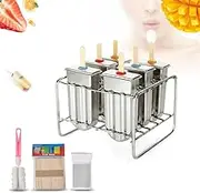 Set of 6 Stainless Steel Ice Lolly, Popsicle Ice Cream Mould with Stainless Steel Stick Holder Base Lolly Maker Set Ice DIY Ice Cream Mould Maker Freezer