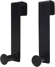 Qflushor Metal Over The Cabinet Door Hooks, 2 Pack, Matte Black, Stainless Steel, Towel Holder for Kitchen, Bathroom, Bedroom