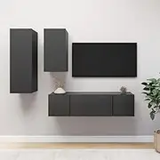 Grey TV Cabinet Set, Wood Entertainment Center, Media Console Table, Living Room Furniture, Modern Stands for Television Storage, Room Shelf