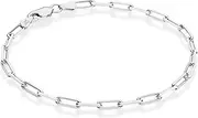 [Miabella] Solid 925 Sterling Silver Italian 3mm Paperclip Link Chain Bracelet for Women Men, Made in Italy