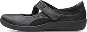 [Clarks] Women's Sillian Bella Mary Jane Flat, Black Synthetic Nubuck, 8.5 US