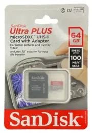 SanDisk Ultra Plus 64 GB microSDXC UHS-I Card w Adapter Video Speed 100 MB/S NEW
