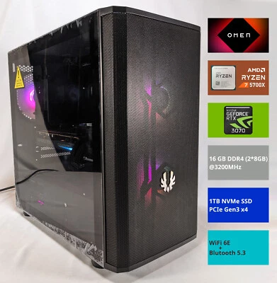 HP Omen Gaming PC Ryzen 7 5700X Nvidia RTX 3070 16GB DDR4 RAM 1TB NVME Win11 pro