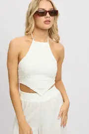 White Scarf Top Halter Neck Crochet - Size 16XL, Women's Top