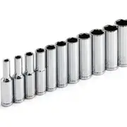 11pcs Metric Long Chrome Socket Set 1/4-Inch Drive 6-Point Deep Socket From 4 Mm To 14 Mm Professional Grade 1set 4-14mm