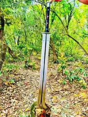 Handmade Carbon Steel 31" Full Tang Blade Sword Carved Pommel Leather Sheath