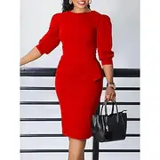 Women's Mini Dress Bodycon Dress Work Dresses Semi Formal Office Regular Fit Plain 3/4 Length Sleeve Crew Neck Red Royal Blue Army Green Spring Fall