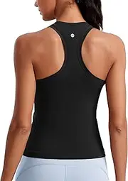 [CRZ YOGA] Seamless Womens Tank Tops Racerback Breathable Workout Sleeveless Top High Neck Running Athletic Shirts