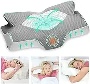 Elviros Cervical Memory Foam Pillow for Neck Pain Orthopedic Neck Pillow for Shoulder Pain Ergonomic Head Neck Support Pillow for Side/Back/Stomach Sleepers with Removable Cover (Grey)