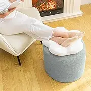Flower Pouf Ottoman 18x15 Inches Charm Floor Pouf for Home Decor Full Foam Filling Ottoman Foot Rest for Couch Comfy Floral Pouf for Living Room Bedroom Kids Room Light Grey and White