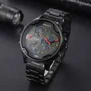 Men Dual Movement Steel Quartz Watch With Green Face And Black Strap