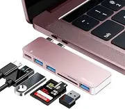 USB C Hub Adapter for MacBook Pro/Air 2020 2019 2018, 6 in 1 USB-C Accessories Compatible with MacBook Pro 13″ and 15″ with 3 USB 3.0 Ports, TF/SD Card Reader, Power Delivery (Pink)