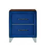 Design Square Modern Elegant Velvet Fabric 2-Drawers NightStand Bedside Table Navy Blue