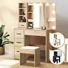 Oikiture Dressing Table Stool Set Makeup Slide Mirror Drawers 10 LED Bulbs