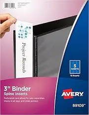 Avery Binder Spine Inserts, for 3 Inch Ring Binders with 3.5" Spine Width, 15 Cardstock View Binder Spine ID Inserts (89109)
