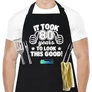 80th Birthday Gifts for Men Women, Funny Birthday Gifts for 80 Years Old, 80th Chef Aprons for Men with 3 Pockets