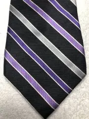 CHAPS MENS TIE BLACK WITH PURPLE GRAY WHITE STRIPES 3.75 X 60