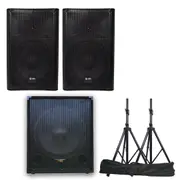 QTX Quest-12SUB Complete Active PA System Bluetooth FM tuner SD with Stands