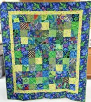 Blue Green Handmade Patchwork Quilt, 54" x 63", Kaffe Fassett Fabrics Sofa Throw