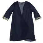 R &M Richards Womens Evening Outer Garment Sheer Gold Accent Embroidered Navy 18