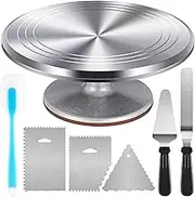 Kootek 12 Inch Cake Turntable Cake Decorating Kit Supplies, 7 Pcs Baking Supplies Aluminium Alloy Revolving Cake Decorating Stand, with 3 Icing Smoother, Icing Spatula, Silicone Spatula, Cake Cutter
